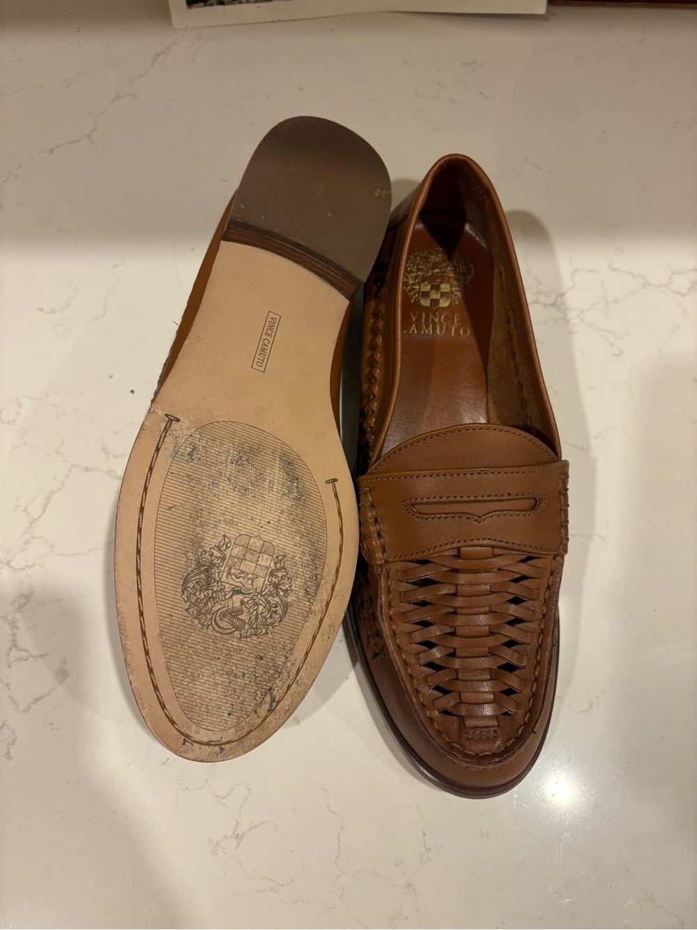 Vince Camuto Calie loafer, Brown Woven Leather Penny Loafer - Picture 10 of 11